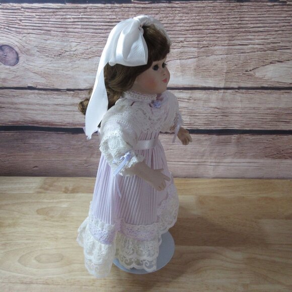 Paradise Galleries 14" Porcelain Doll Victorian Style Dress with Stand - Picture 8 of 10